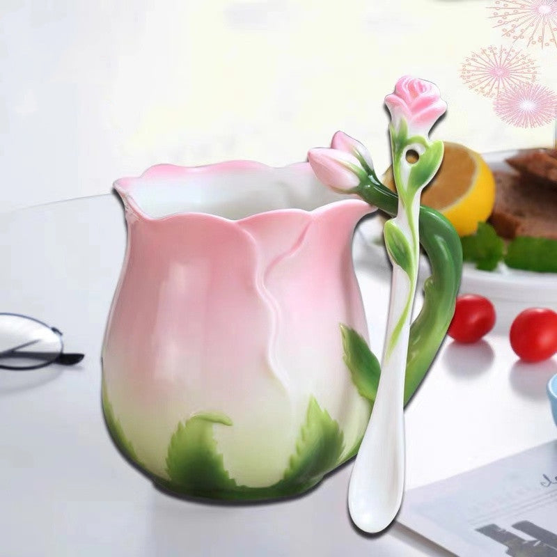 Tulip Shaped and Painted Ceramic Mug