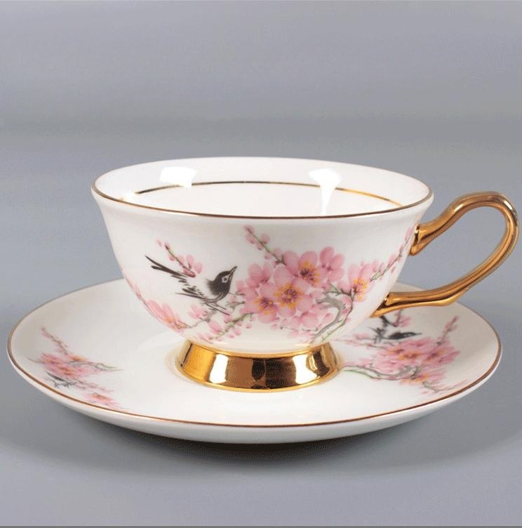 Bone China Flowers & Gold Tea Cups