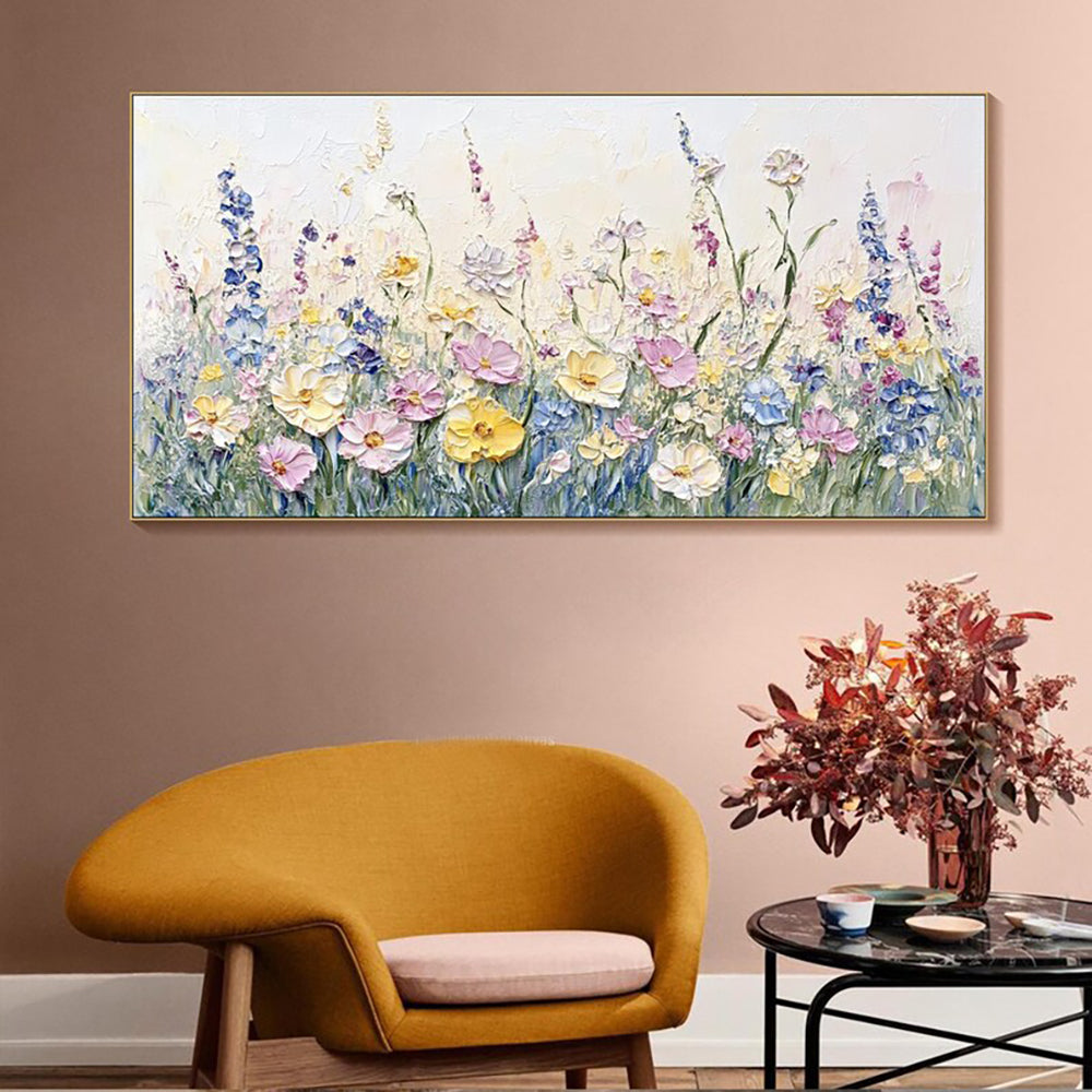 Suzannah's Kitchen Handmade Oil on Canvas Painting with Thick Dimensional Flowers