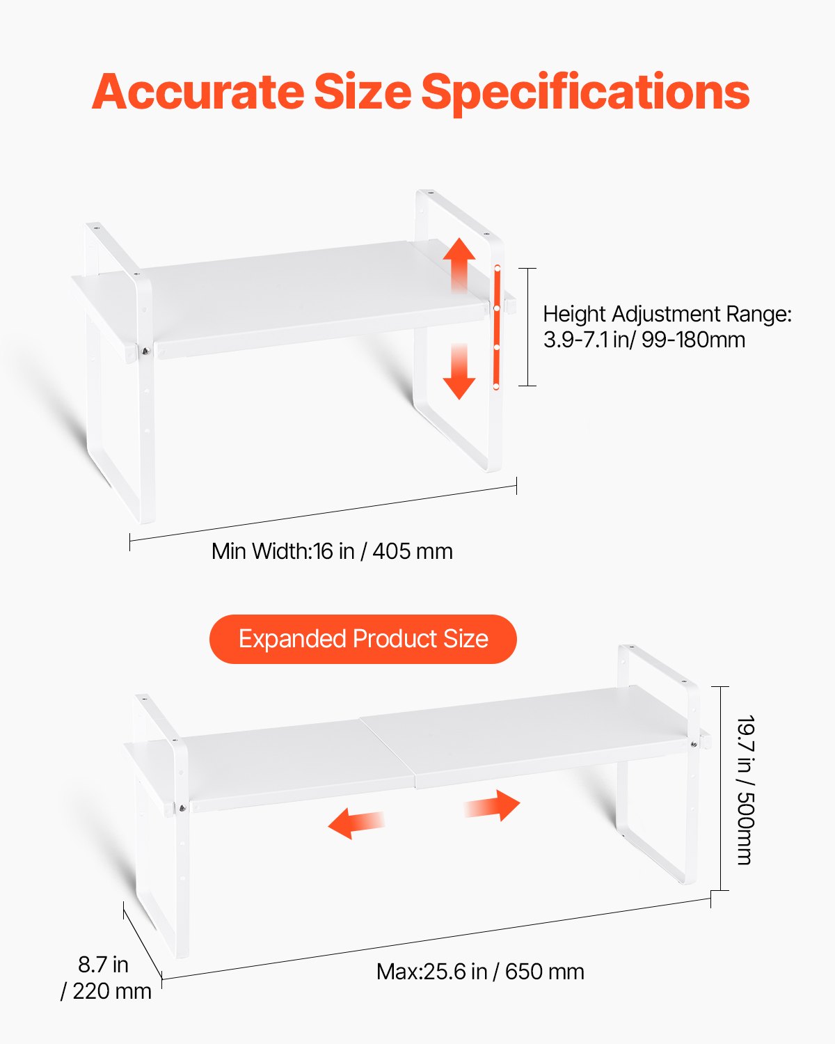 2 Tier Stainless Steel Adjustable Countertop or Cabinet Organizer Shelf