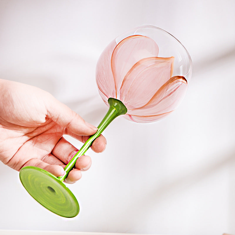 Hand Painted Crystal Flower Wine Glass