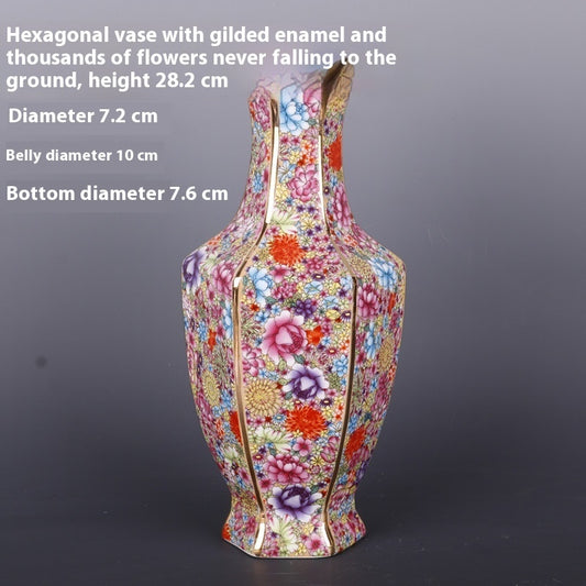 Enamel Colorful Floral Pattern Hexagonal Vase