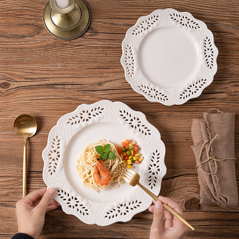 Porcelain Ceramic Cake Stand w/ Filigree Edge