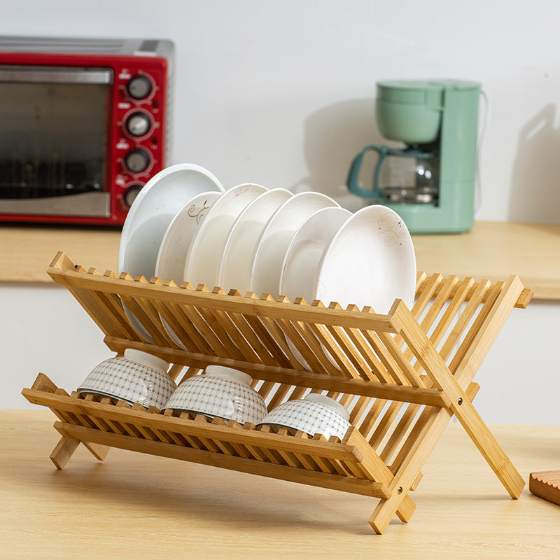 2-Tier Bamboo Dish Drain Rack