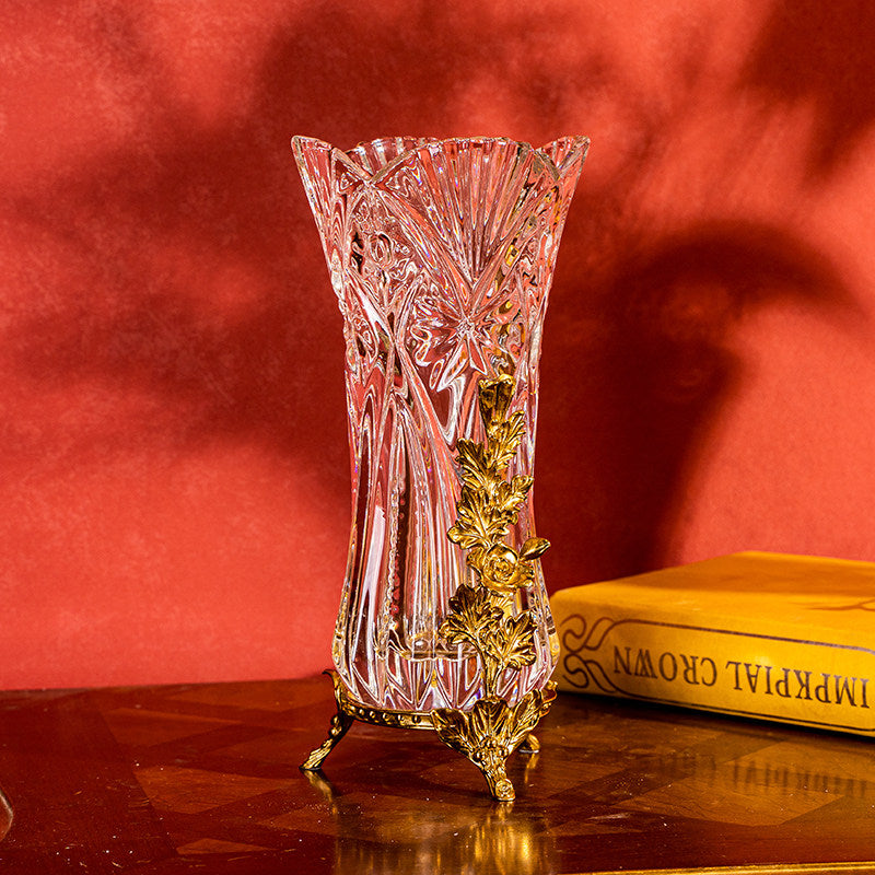 Vase-European Style Crystal Glass Floral Metal Stand