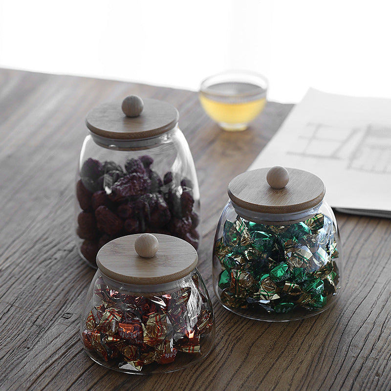 Chinese Glass Tea Jars with Airtight Wooden Lids
