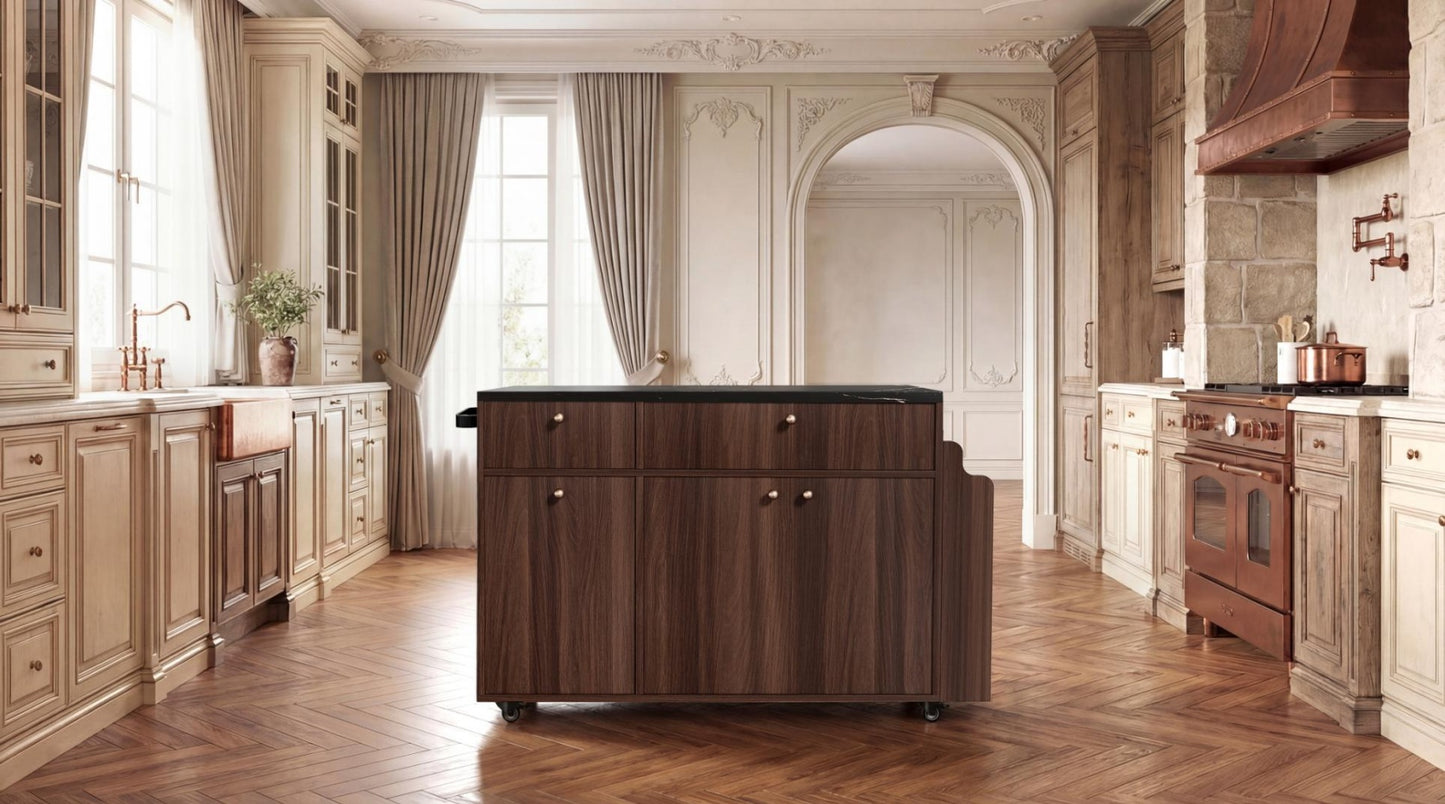 Black Marble Top Rolling Kitchen Island Cart With Drop Leaf