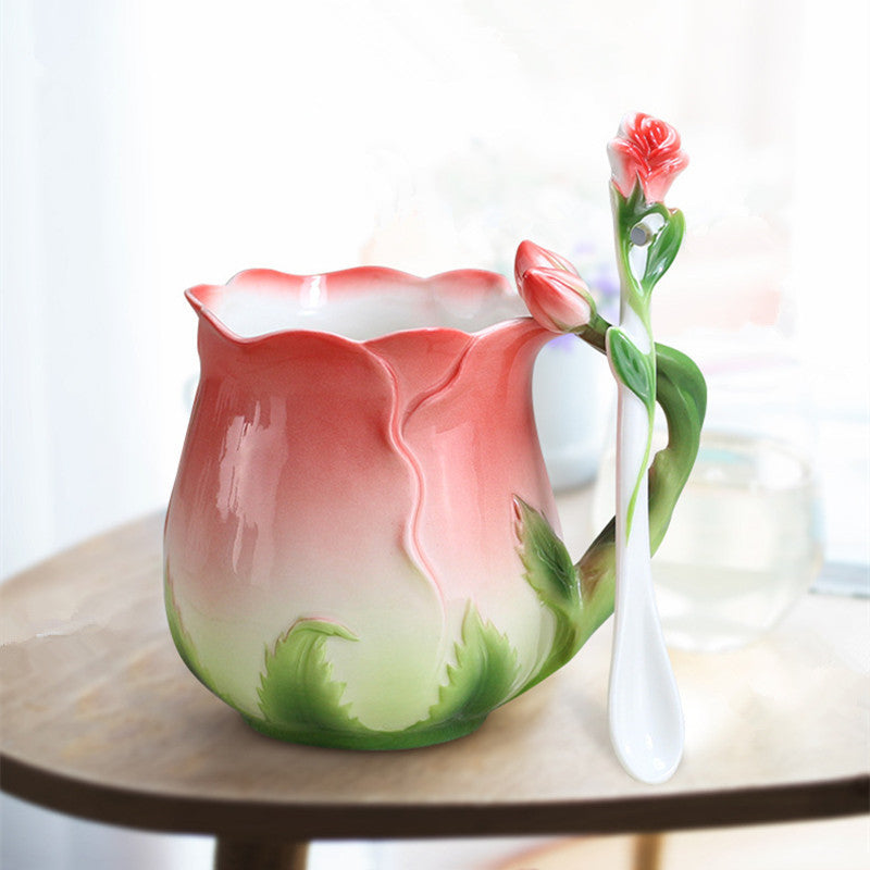 Tulip Shaped and Painted Ceramic Mug