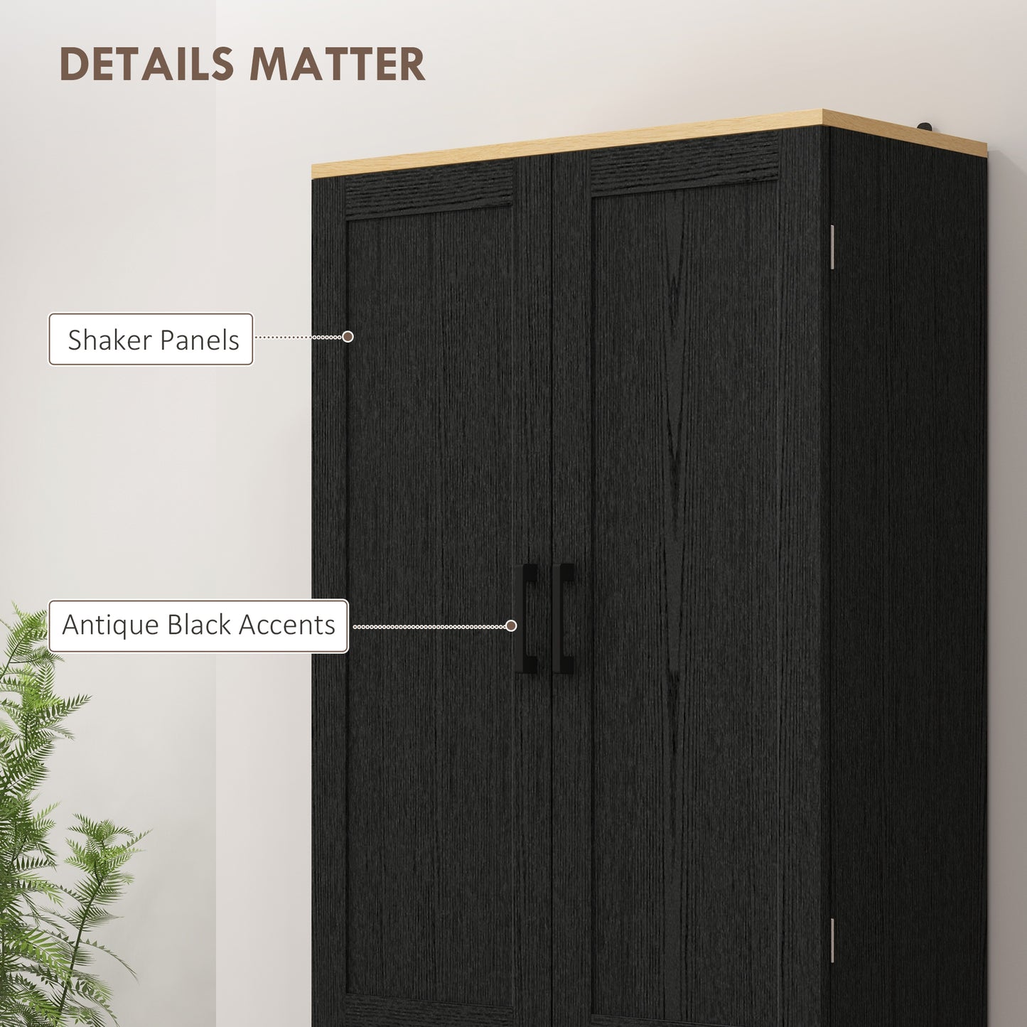 Freestanding Kitchen Pantry-Distressed Black-Adjustable Shelves