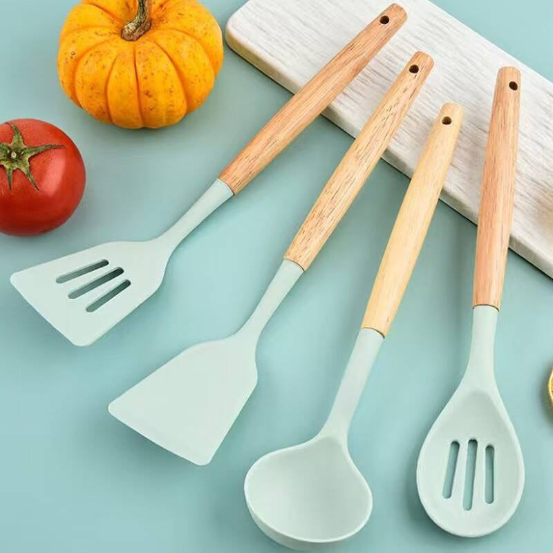 Silicone Cooking Utensils with Wooden Handle-12 PCS