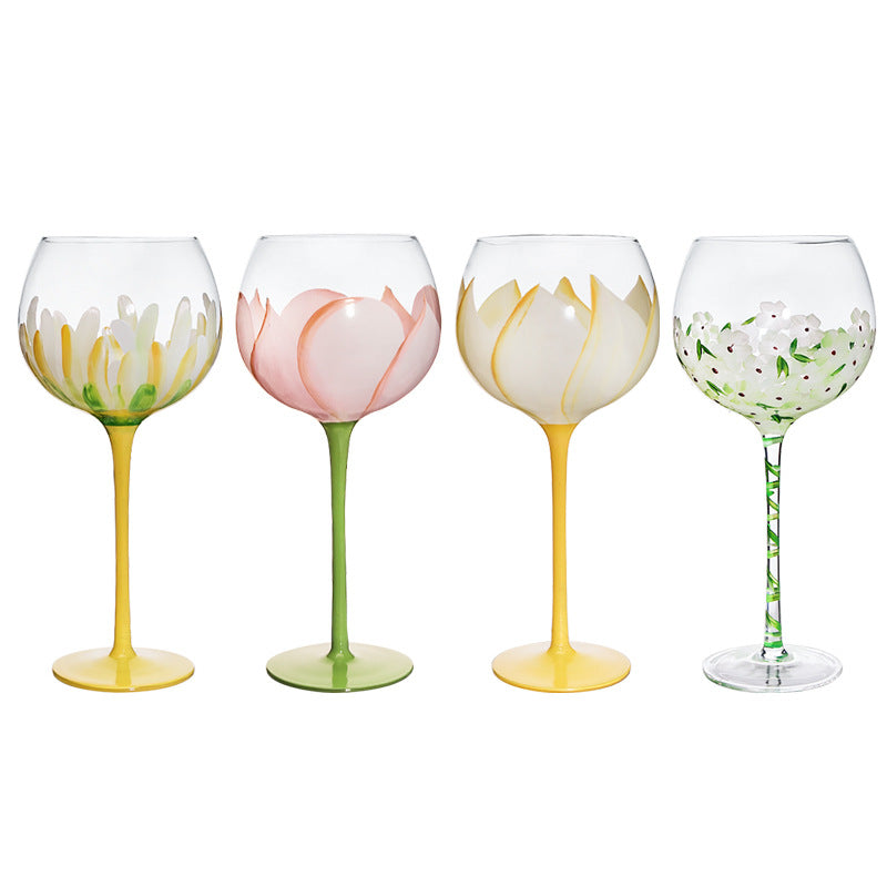 Hand Painted Crystal Flower Wine Glass