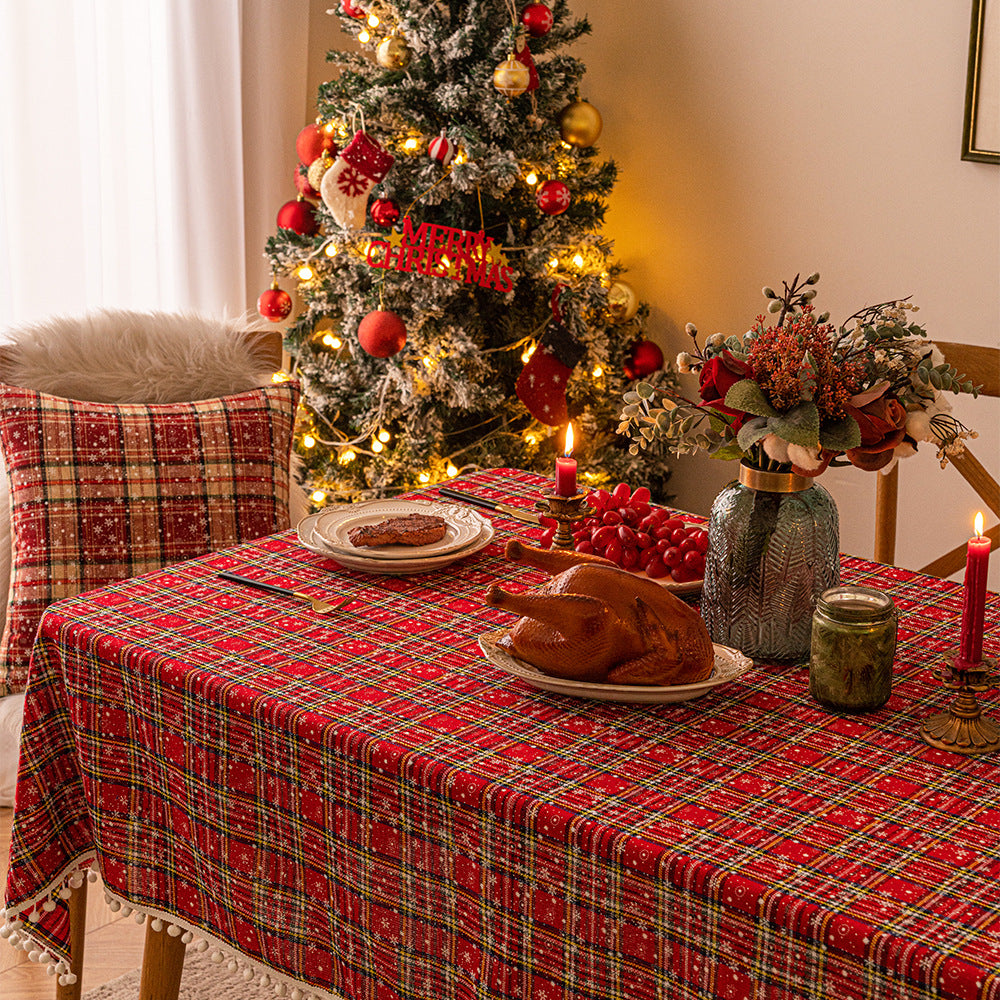 Christmas Linens: Holiday Tablecloth Red Gold Plaid