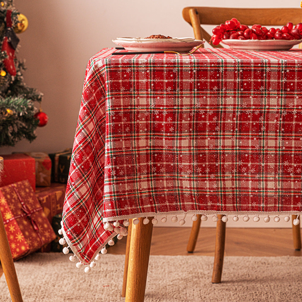 Christmas Linens: Holiday Tablecloth Red Gold Plaid