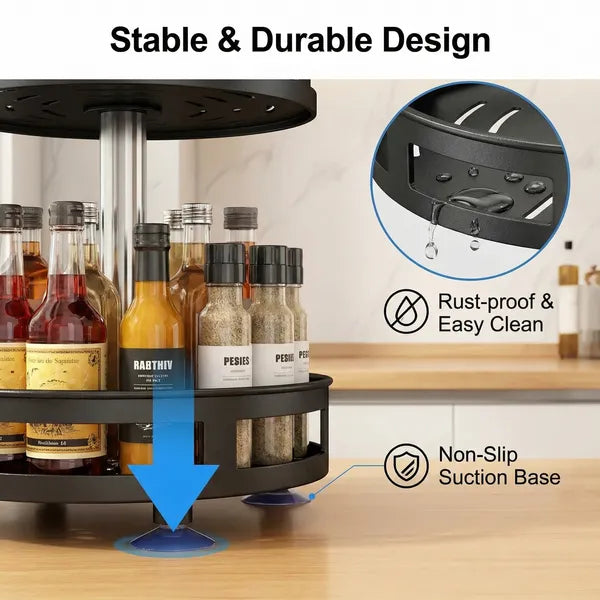 3-Tier Rotating Spice Rack Organizer – Carbon Steel 360° Metal Turntable, Multifunctional Kitchen Seasoning & Condiment Storage Rack, Space-Saving Countertop Spice Jar Organizer