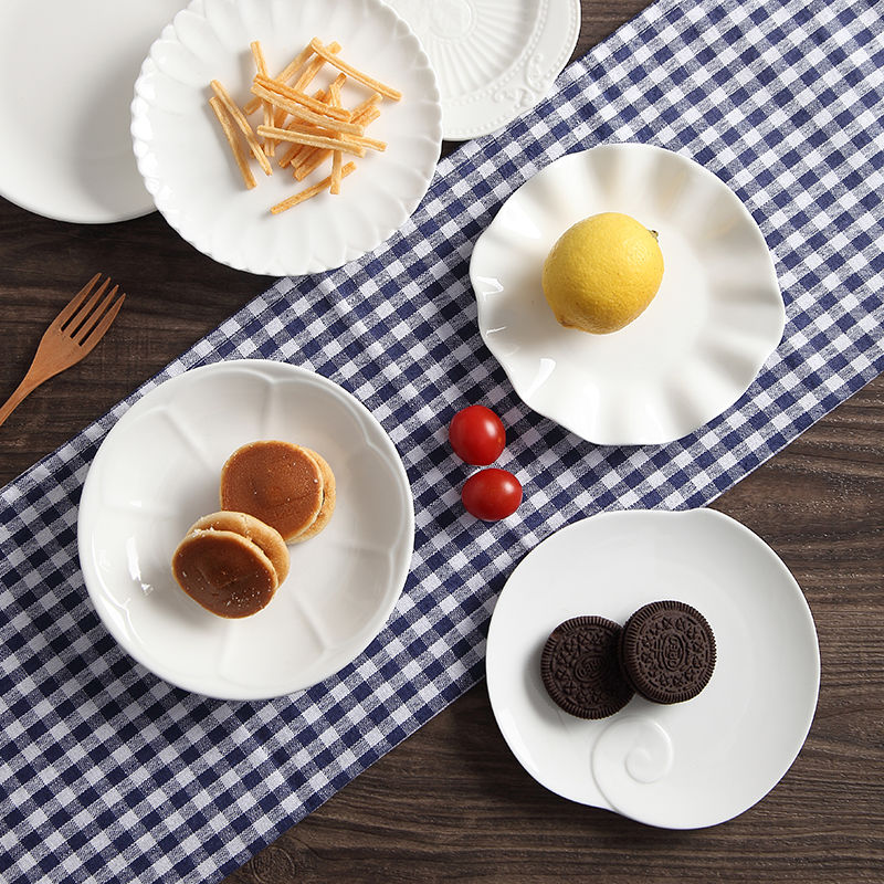 White Ceramic Embossed Dessert Plates