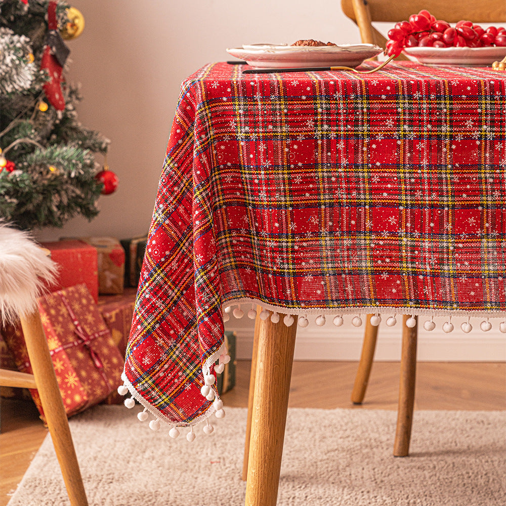 Christmas Linens: Holiday Tablecloth Red Gold Plaid