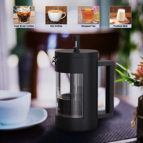 French Press Coffee Maker-Black & Clear Glass