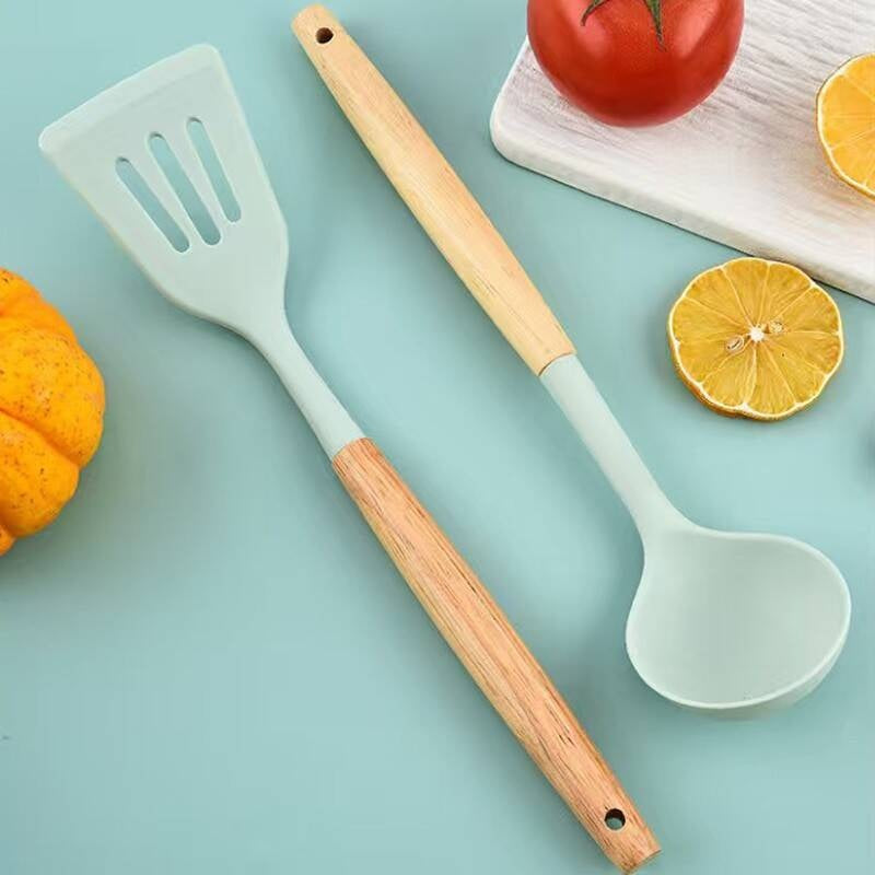 Silicone Cooking Utensils with Wooden Handle-12 PCS
