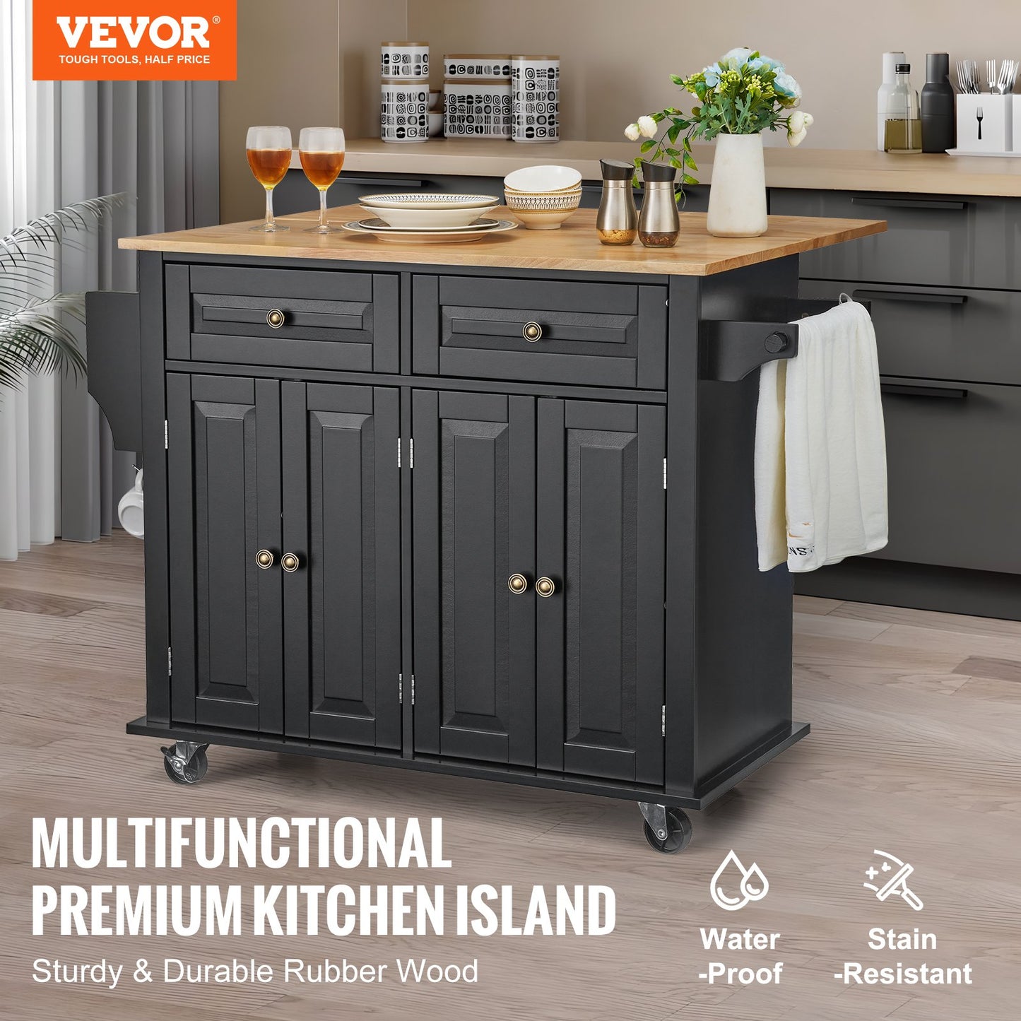 Kitchen Island Cart Rolling Storage Cabinet On Wheel With Drawer & Shelves