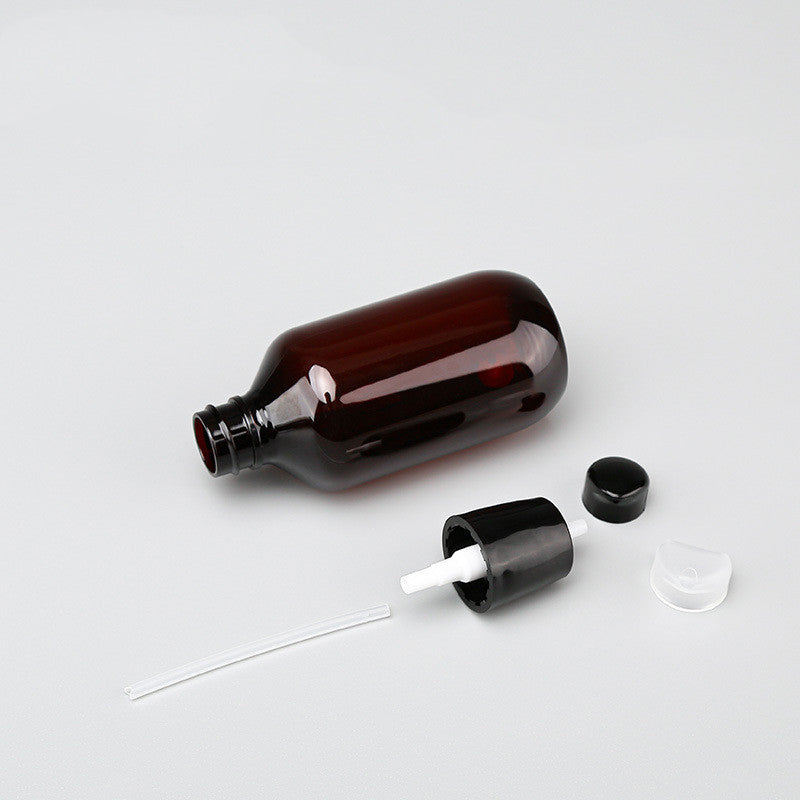 Plastic Amber Boston Round Bottle with Pump Top-200ml