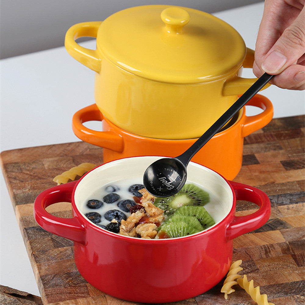 Ceramic Single Serving Bowl with Handles and Lid
