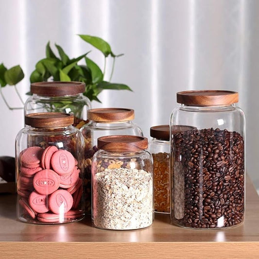 Large Capacity Glass Jar with Wood Tone Screw Top- Set of 2