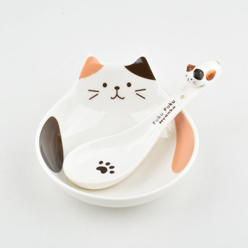 Japanese Cat Face Ceramic Bowl