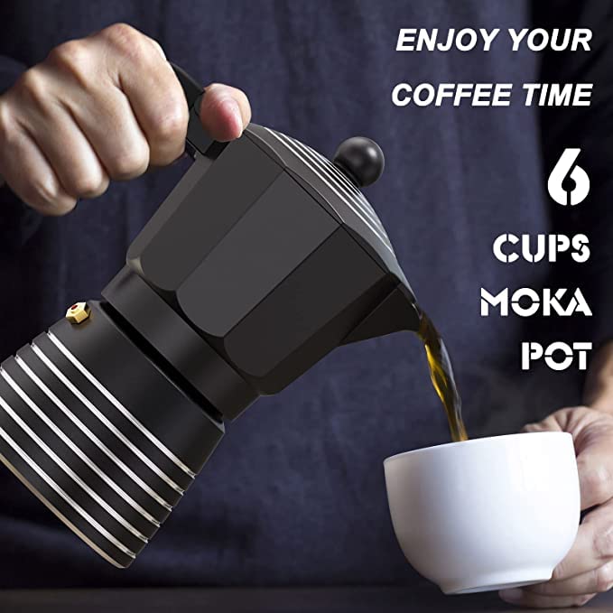 Italian Moka Pot Set-Black w Silver Stripes