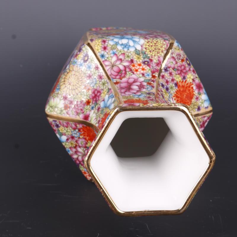 Vase-Colorful Gilded Enamel Hexagonal Vase