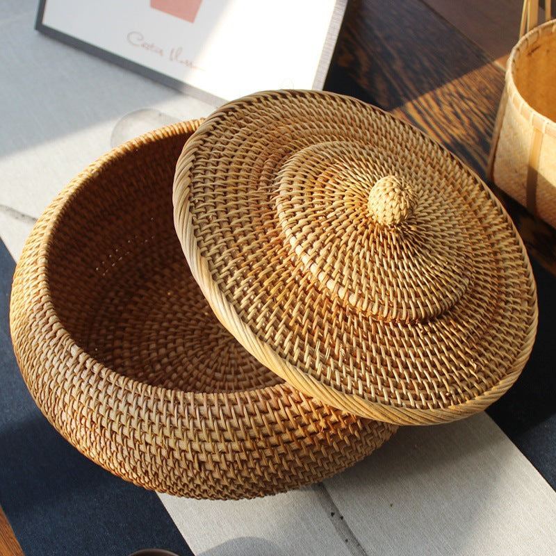 Round Rattan Basket with Lid