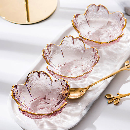 Gold Edged Glass Flower Petals Dish