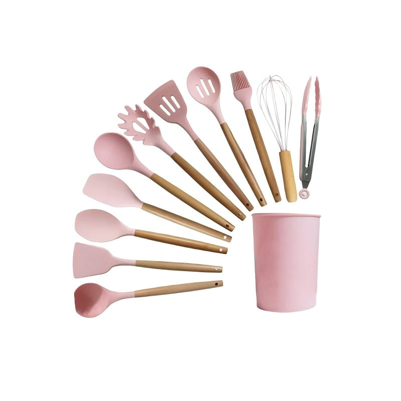 Silicone Cooking Utensils with Wooden Handle-12 PCS