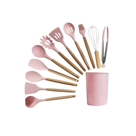 12 PCS Silicone Cooking Utensils with Wooden Handle