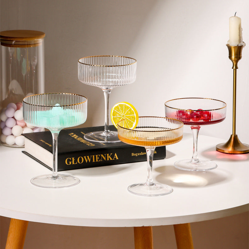 Reeded Coupe Glass with Gilt Edge Cocktail or Dessert Glass