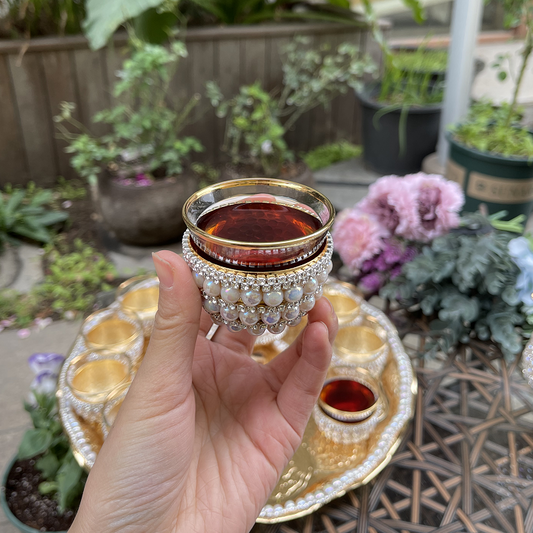 European Pearl & Gold Glass Tea Cups Set