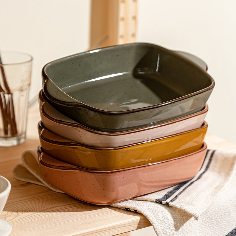 Earth Toned Porcelain Double Ear Baking Dishes