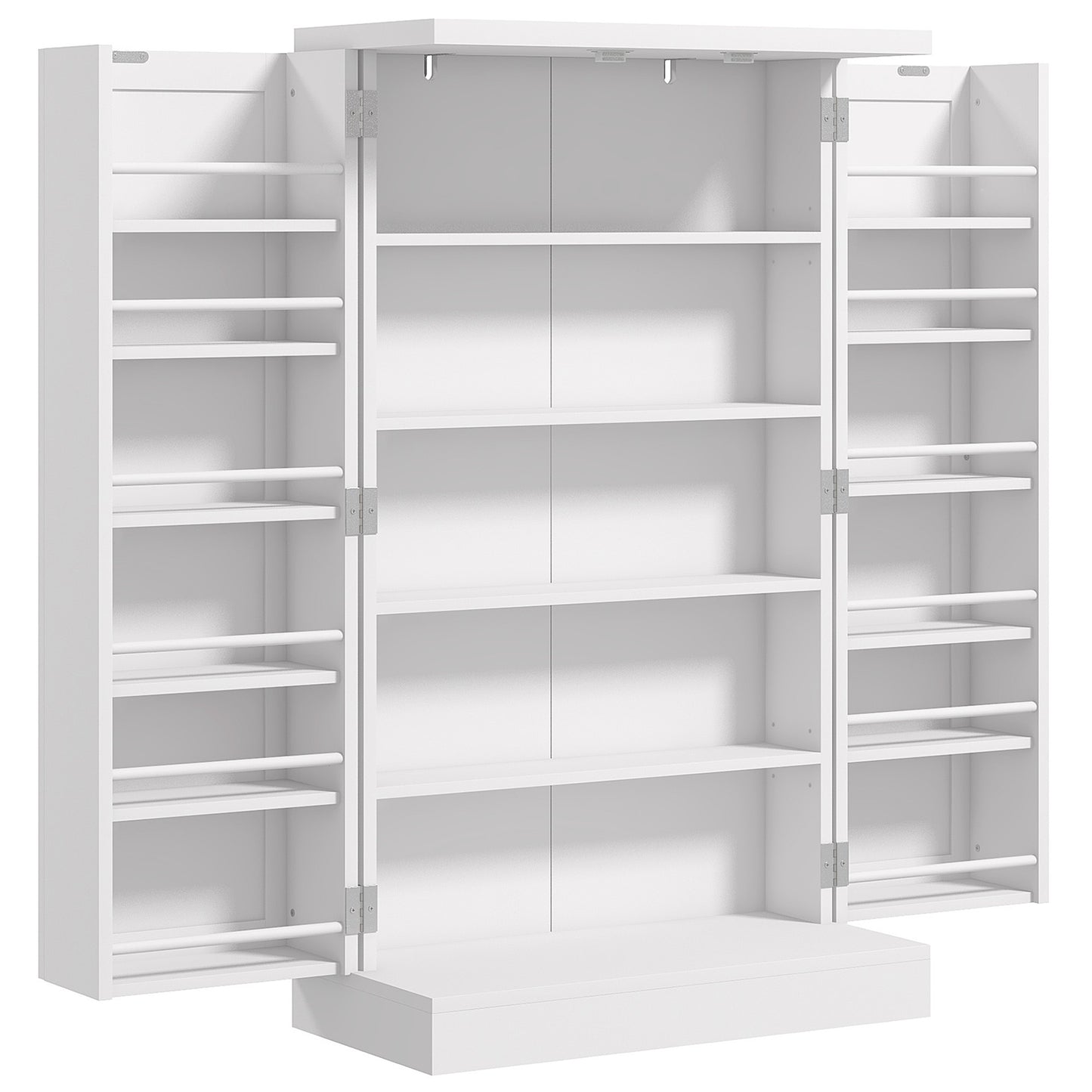Freestanding White  5-Shelf Kitchen Pantry, 12 Spice Racks