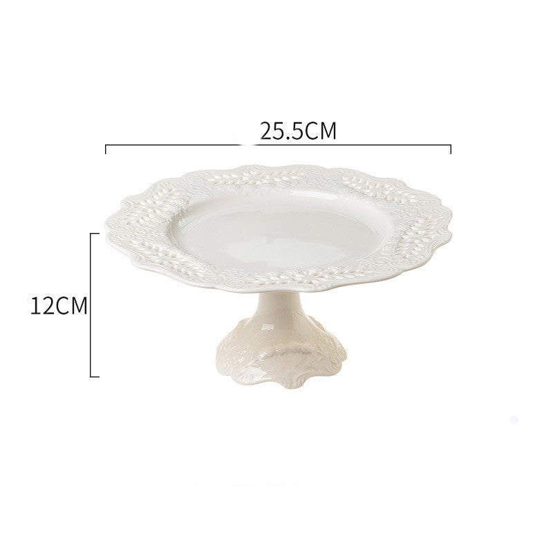 Porcelain Ceramic Cake Stand w/ Filigree Edge