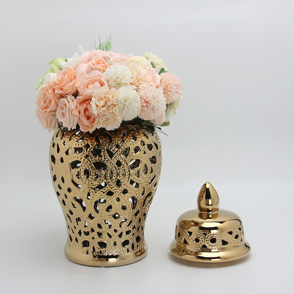 Gold Filigree Ginger Jar with Lid