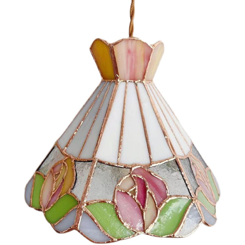 Tiffany Style French Rose Stained Glass Pendant Lamp