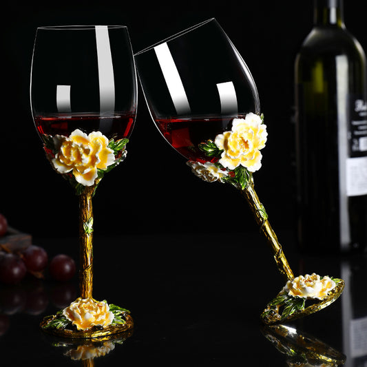 European Ivory Rose Brocade Crystal Wine Glass