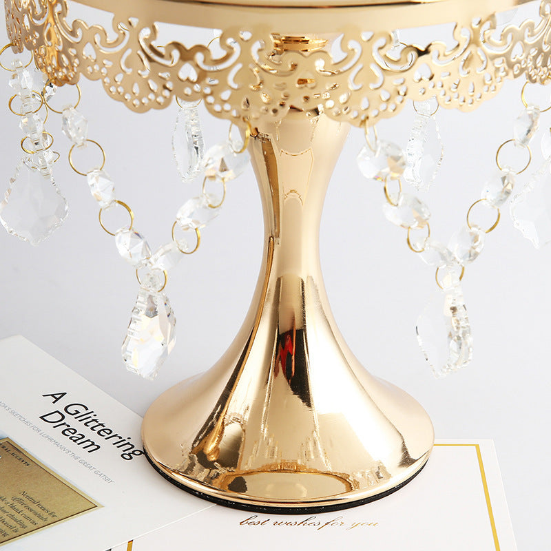 Gold Dessert Stand with Dangling Crystals