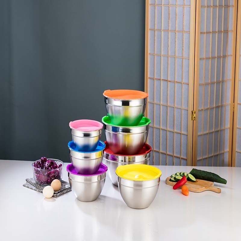 Stainless Steel Mixing Bowls-Colored Lid