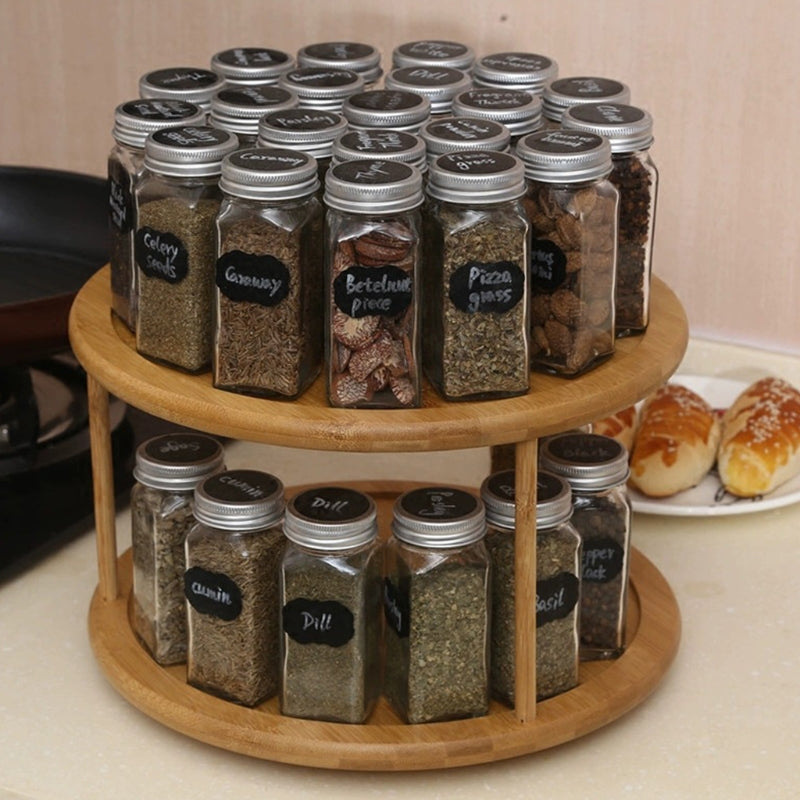 Round 2-Tier  Bamboo Turntable Spice Organizer-Supply Organizer