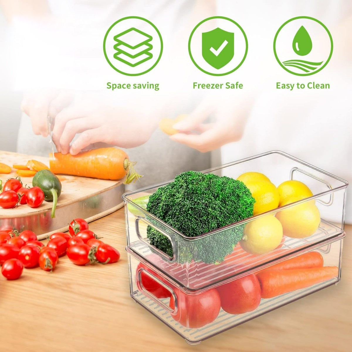 Clear Storage Containers With Handles - 6-Pack Stackable