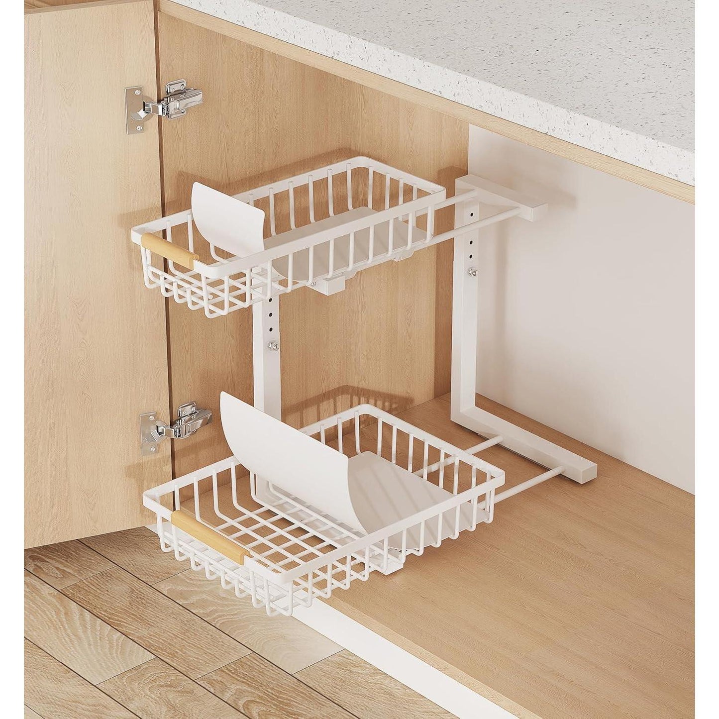 Metal Adjustable Height 2-Tier Pull-Out Storage Rack