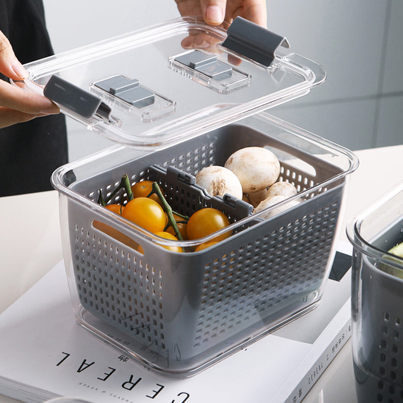 Grey Colander-Crisper w Partition-Various Sizes