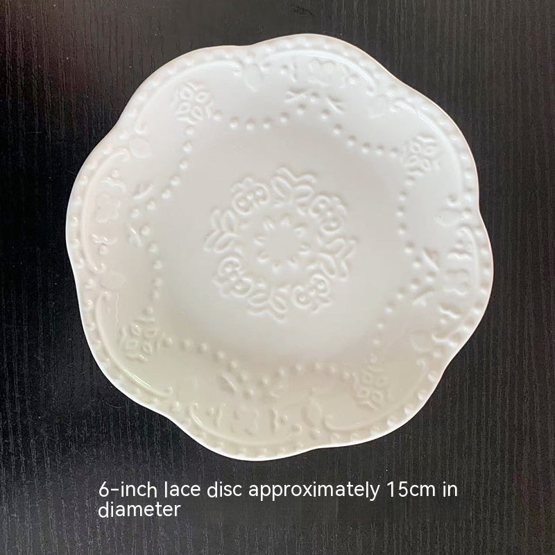 White Ceramic Embossed Dessert Plates