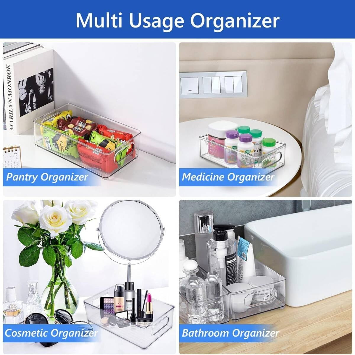 Clear Storage Containers With Handles - 6-Pack Stackable