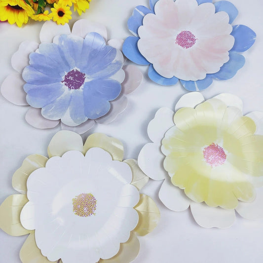 8PC Paper Flowers Dessert Doily Plates